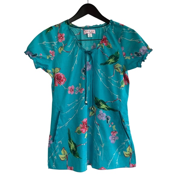 Turquoise Koi by Kathy Peterson Scrub Top - Picture 1 of 3